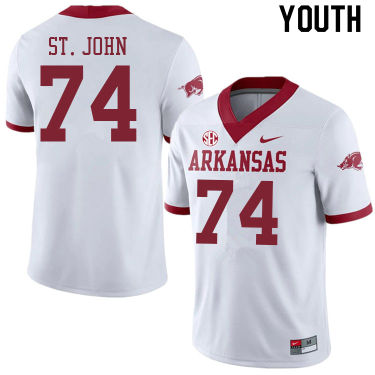 Youth #74 Jalen St. John Arkansas Razorbacks College Football Jerseys Sale-Alternate White